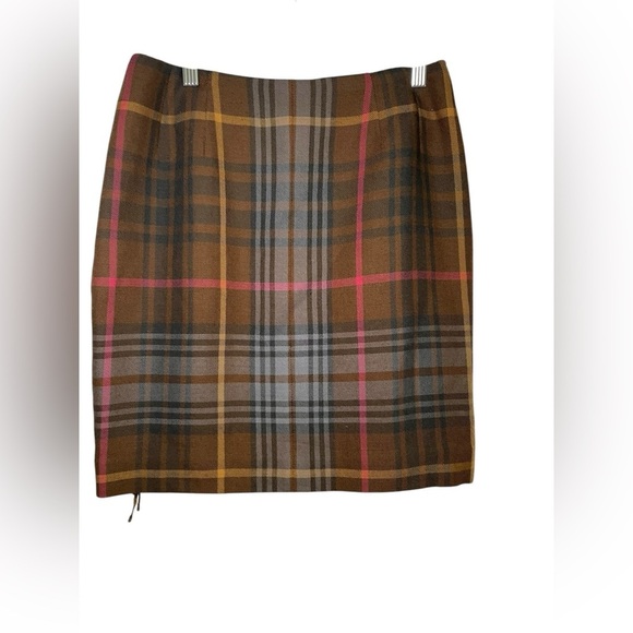 Chelsea Campbell 100% Wool Plaid Wrap Skirt Fringe Detail Brown Tartan Size 8P - Picture 5 of 5
